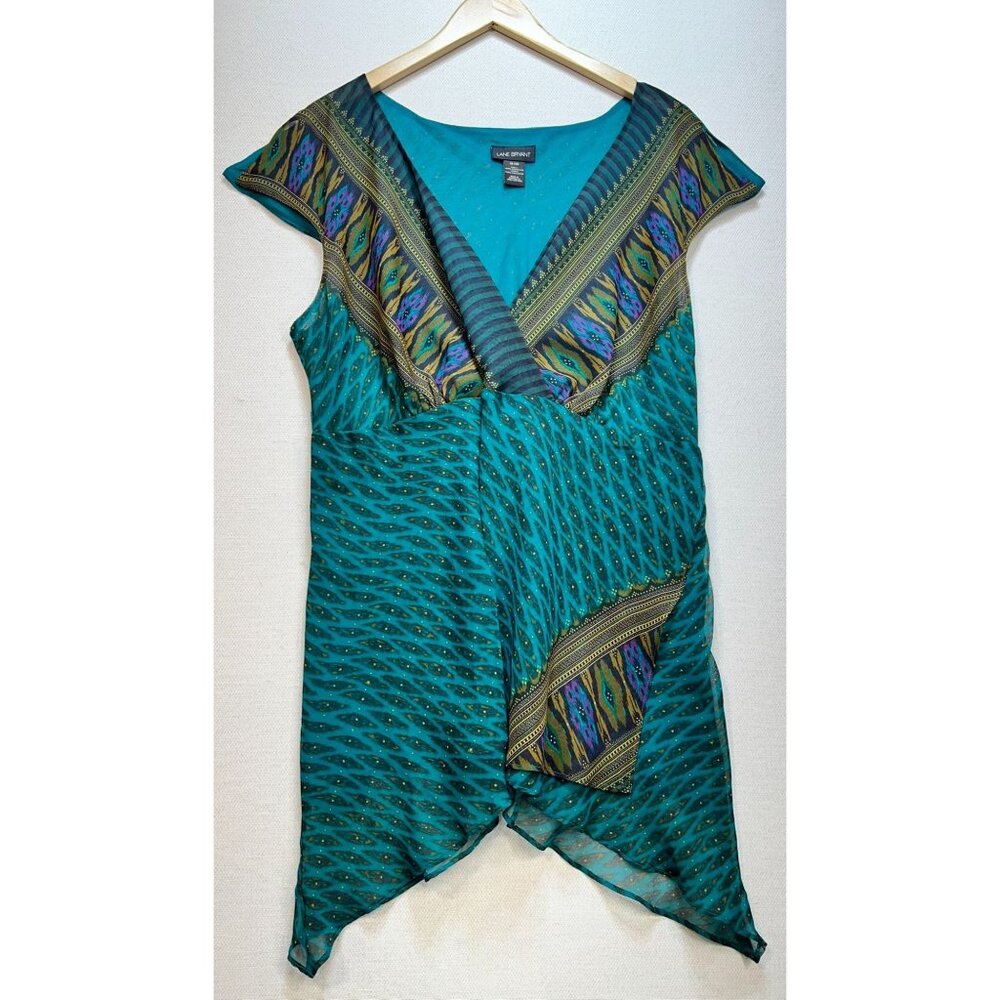 Lane Bryant Womens Dressy Mini DressSize 18/20 Turquoise Green Wrap Neck Stretch